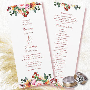 Watercolor Rust Yellow Green Autumn Floral Wedding Program
