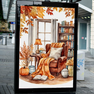 Watercolor Rustic Autumn Fall Reading Nook  Poster
