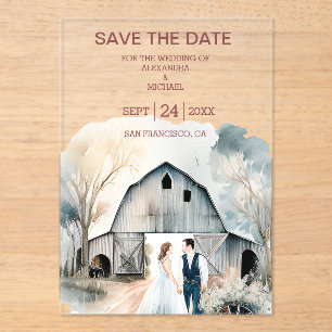 Watercolor Rustic Barn Wedding Acrylic Invitations