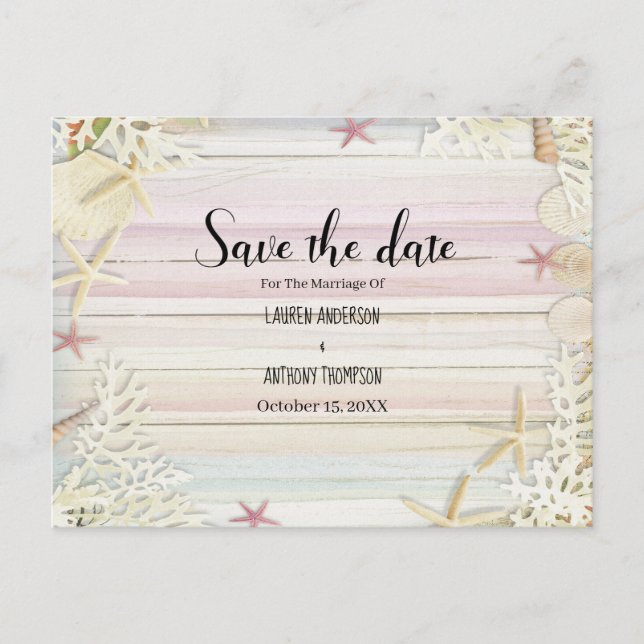 Watercolor Rustic Beach Wedding Save The Date Postcard (Front)