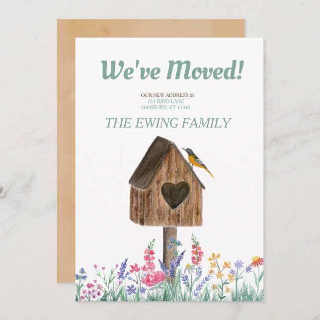 Watercolor Rustic Birdhouse Moving Announcement (Front/Back)