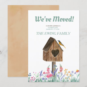 Watercolor Rustic Birdhouse Moving Announcement