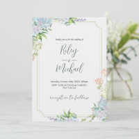 Watercolor Rustic Blue Flower&Botanical Invitatio