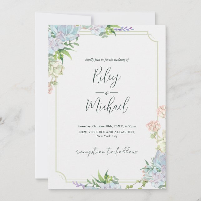 Watercolor Rustic Blue Flower&Botanical   Invitation (Front)
