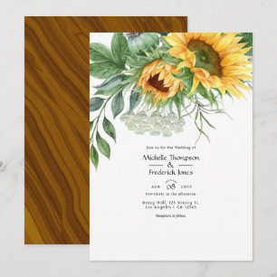 Watercolor Rustic Bohemian Sunflower Wedding Invitation