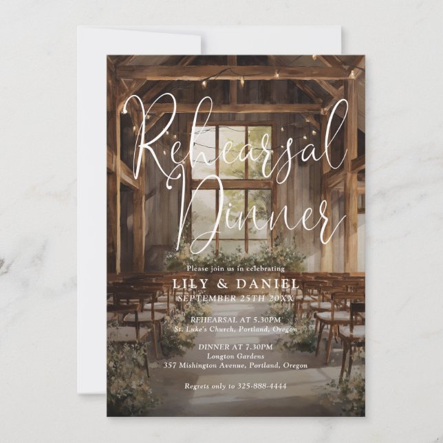 Watercolor Rustic Boho Barn Rehearsal Dinner Invitation (Front)