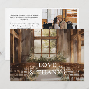 Watercolor Rustic Boho Barn Wedding Photo Thank You Card