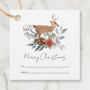 Watercolor Rustic Botanical Deer Christmas Holiday Favour Tags