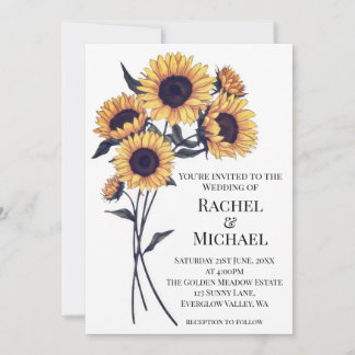 Watercolor Rustic Country Sunflower Wedding Invitation