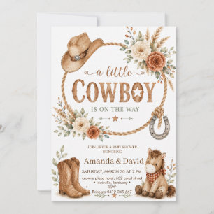 Watercolor Rustic Cowboy Baby Shower Invitation