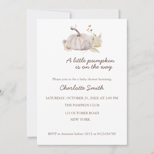 watercolor rustic cream pumpkin invitation (Front)
