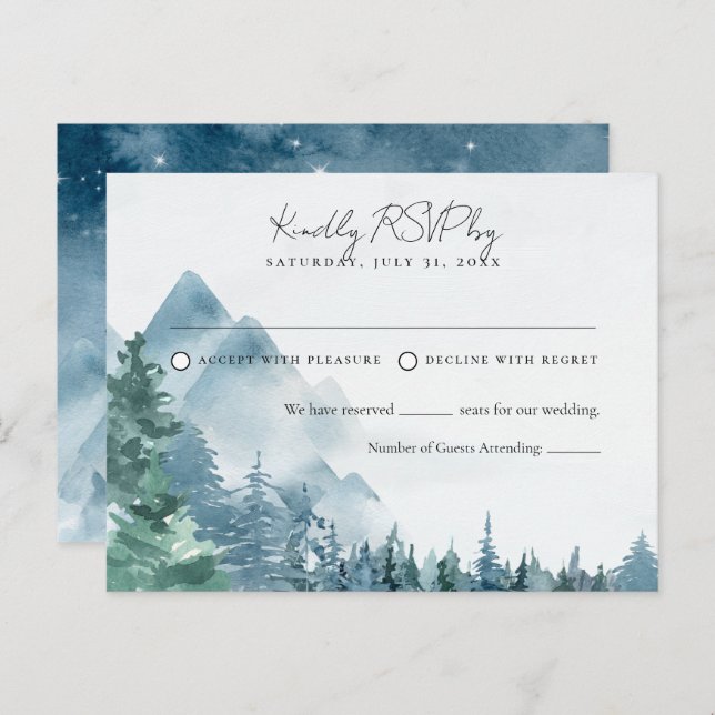 Watercolor Rustic Dusk Blue Wedding RSVP Postcard (Front/Back)