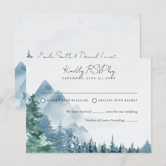 Watercolor Rustic Dusty Blue Wedding RSVP Postcard (Front/Back)