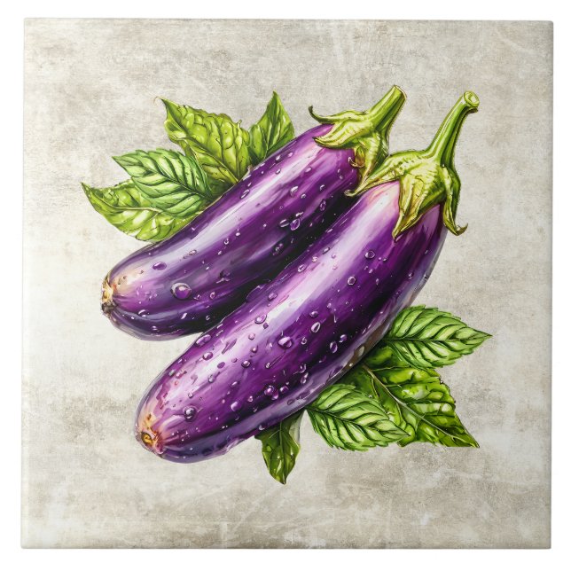 Watercolor Rustic Eggplant  Faux Texture  Tile (Front)