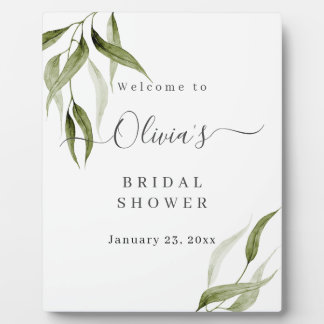 Watercolor Rustic Eucalyptus Bridal Shower Easel  Plaque