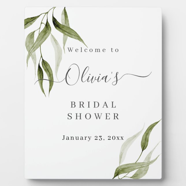 Watercolor Rustic Eucalyptus Bridal Shower Easel  Plaque (Front)