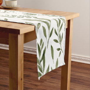 Watercolor Rustic Eucalyptus Greenery Leaves  Short Table Runner
