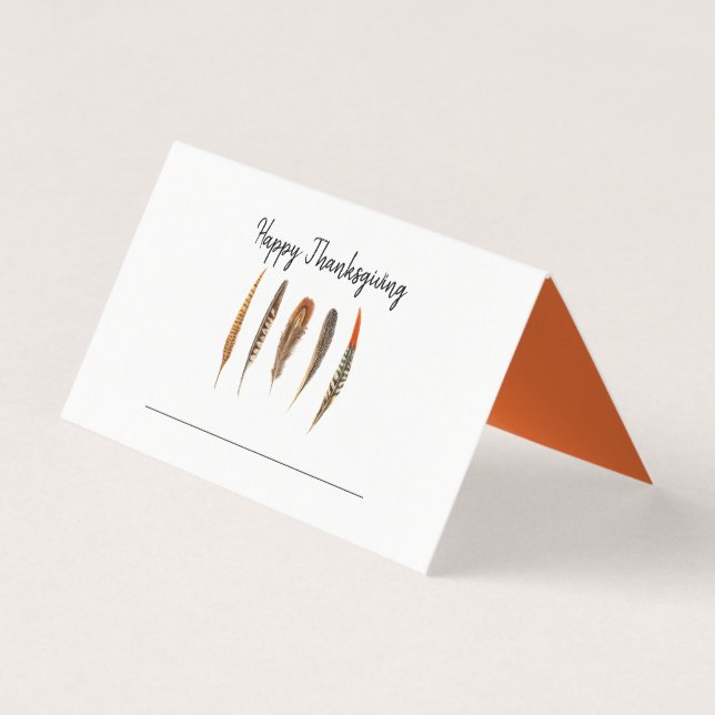 Watercolor Rustic feather Thanksgiving place card (Front)