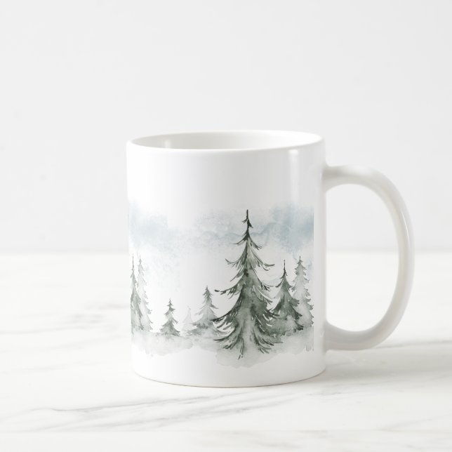 Watercolor Rustic Fir Trees Forest Winter Coffee Mug (Right)
