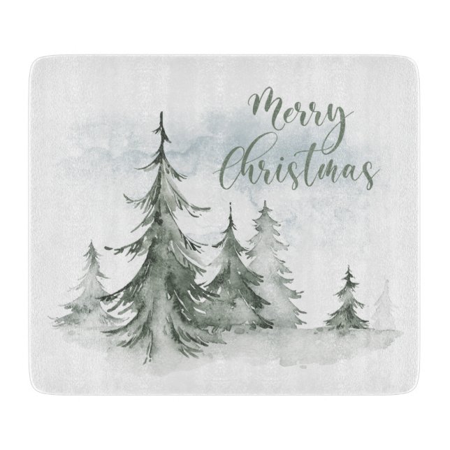 Watercolor Rustic Fir Trees Forest Winter Cutting Board (Front)