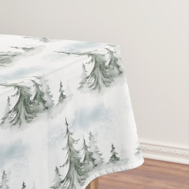 Watercolor Rustic Fir Trees Forest Winter Tablecloth (In Situ)