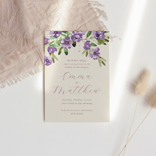 Watercolor Rustic Flowers Purple Wedding Invitation