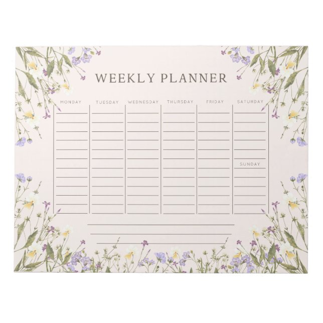 Watercolor rustic flowers weekly planner notepad (Front)