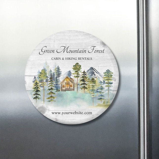 Watercolor Rustic Foggy Forest Mountain Cabin Magnet (In situ)
