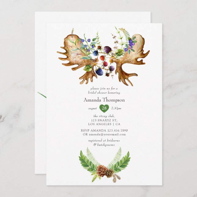Watercolor Rustic Forest Bridal Shower Invitation (Front/Back)
