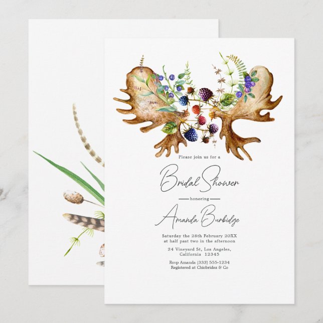 Watercolor Rustic Forest Bridal Shower Invitation (Front/Back)