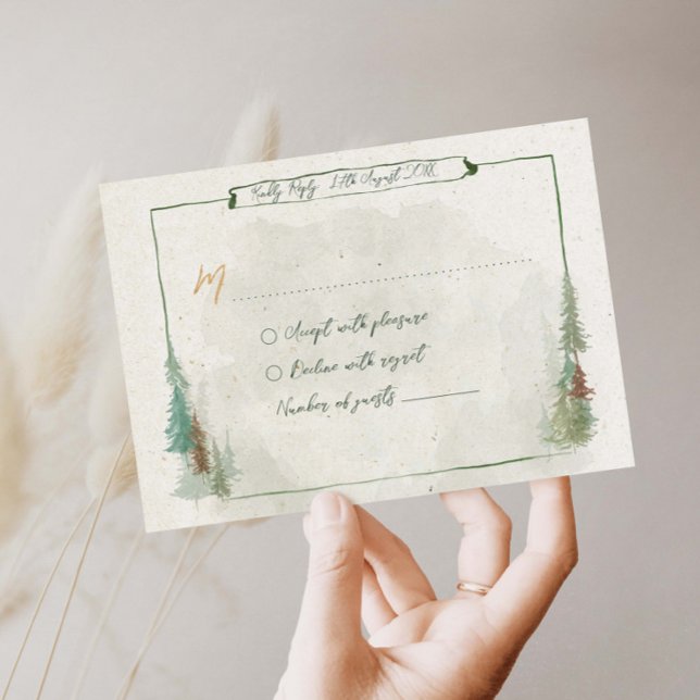 Watercolor Rustic forest pine trees  RSVP Card (Creator Uploaded)