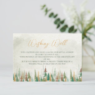 Watercolor Rustic forest pine trees wishing well Enclosure Card