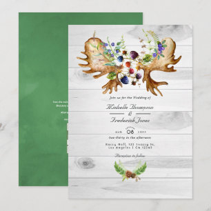 Watercolor Rustic Forest QR Code RSVP Wedding Invitation