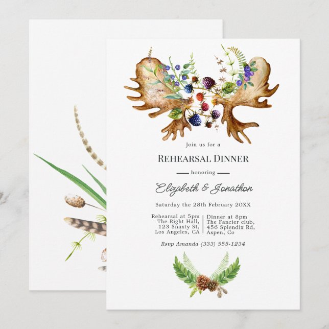 Watercolor Rustic Forest Rehearsal Dinner Invitation (Front/Back)