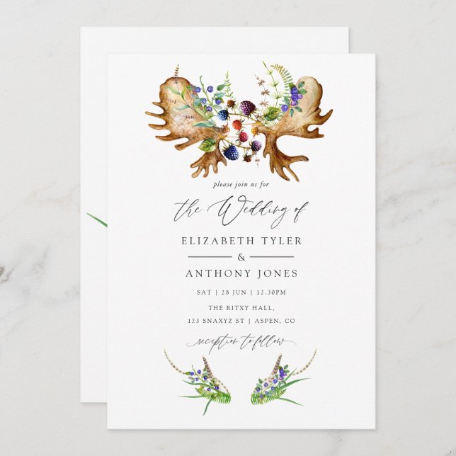 Watercolor Rustic Forest Wedding Invitation (Front/Back)