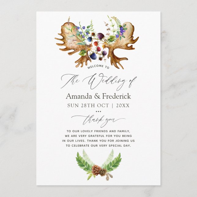 Watercolor Rustic Forest Wedding Program (Front)
