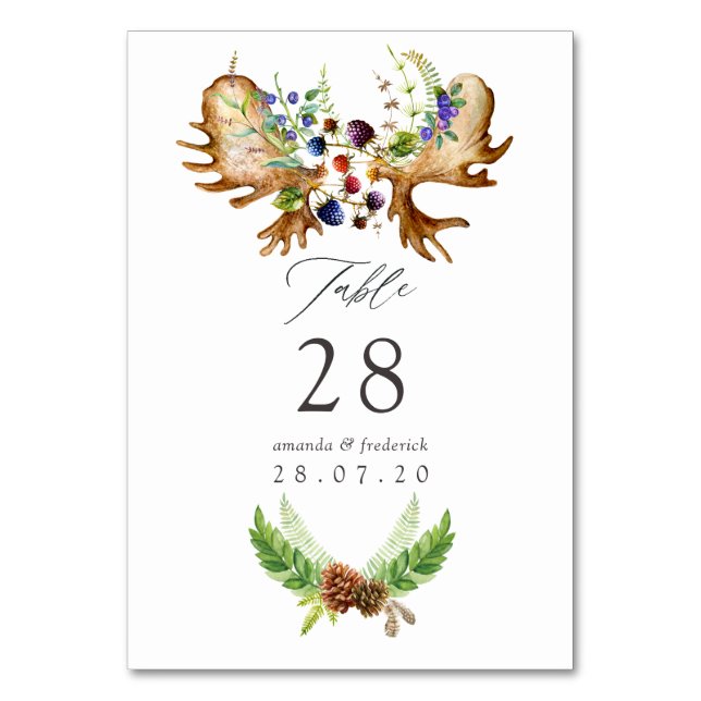 Watercolor Rustic Forest Wedding Table Number (Front)
