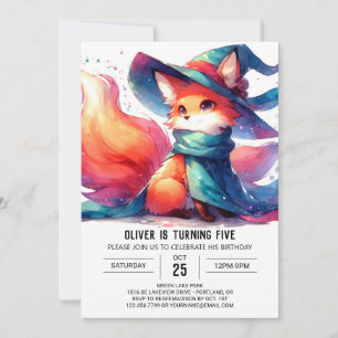  Watercolor Rustic Fox Birthday Invitation