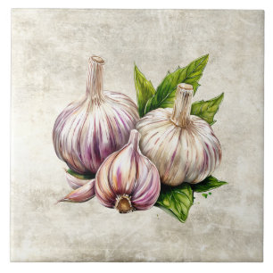 Watercolor Rustic Garlic Faux Texture  Tile