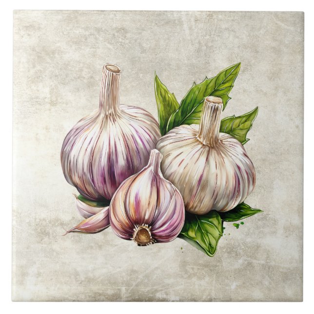 Watercolor Rustic Garlic Faux Texture  Tile (Front)