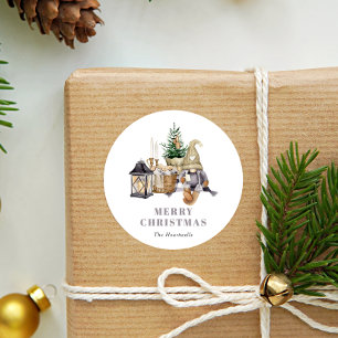 Watercolor Rustic Gnome Holiday Classic Round Sticker