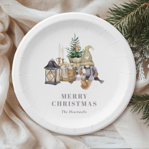 Watercolor Rustic Gnome Holiday Paper Plate