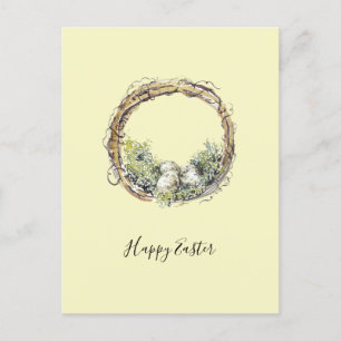 Watercolor Rustic Grapevine & Egg Nest Easter Postcard