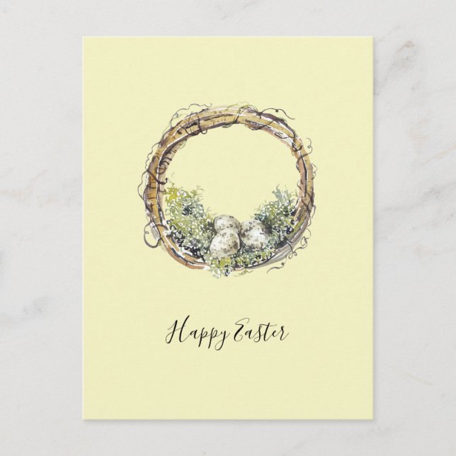 Watercolor Rustic Grapevine & Egg Nest Easter Postcard (Front)