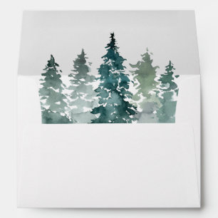 Watercolor Rustic Green Pine Trees Forest Wedding  Envelope