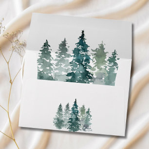 Watercolor Rustic Green Pine Trees Forest Wedding Envelope