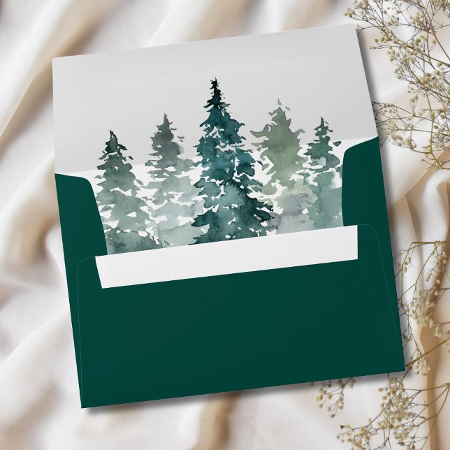 Watercolor Rustic Green Pine Trees Forest Wedding Envelope (Watercolor Rustic Green Pine Trees Forest Wedding Envelope)