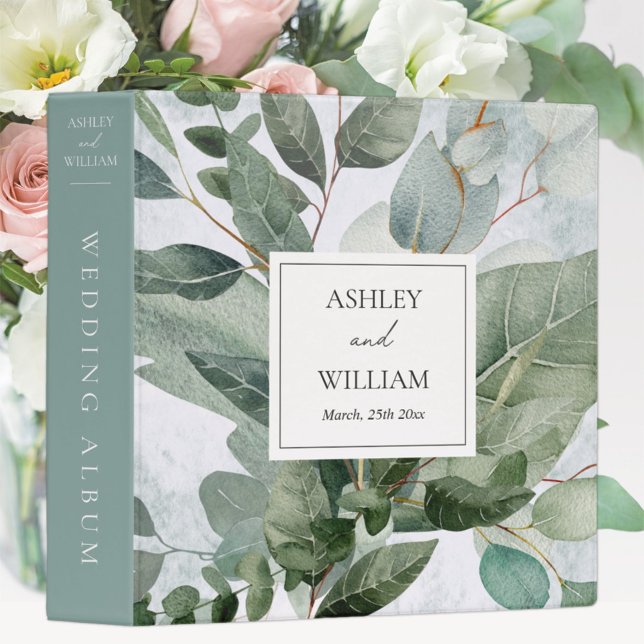 Watercolor Rustic Greenery Sage Wedding Album Binder (In situ)