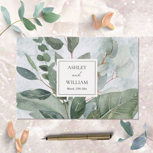 Watercolor Rustic Greenery Sage Wedding Guestbook (In situ)