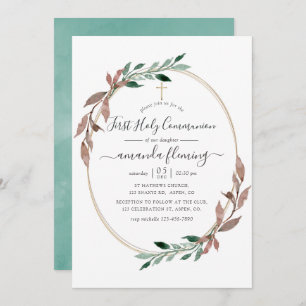 Watercolor Rustic Greenery Winter Holy Communion Invitation